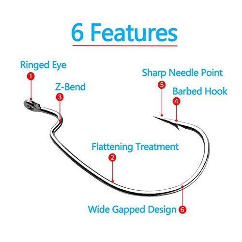 Afmivs Worm Hooks for Bass Fishing Hooks, 110pcs Bass Hooks Fishing, 6 Sizes Fishing Hooks Freshwater, Eagle Claw Hooks #1 1/0 2/0 3/0 4/0 5/0 Black High Carbon Steel with Portable Plastic Box - Image 3