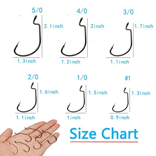 Afmivs Worm Hooks for Bass Fishing Hooks, 110pcs Bass Hooks Fishing, 6 Sizes Fishing Hooks Freshwater, Eagle Claw Hooks #1 1/0 2/0 3/0 4/0 5/0 Black High Carbon Steel with Portable Plastic Box - Image 4