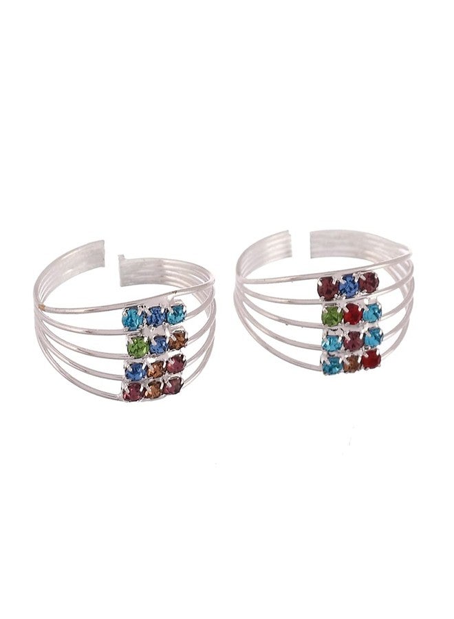 SMARNN Metal Multicolour Toe Ring for Women (Pack of 2)