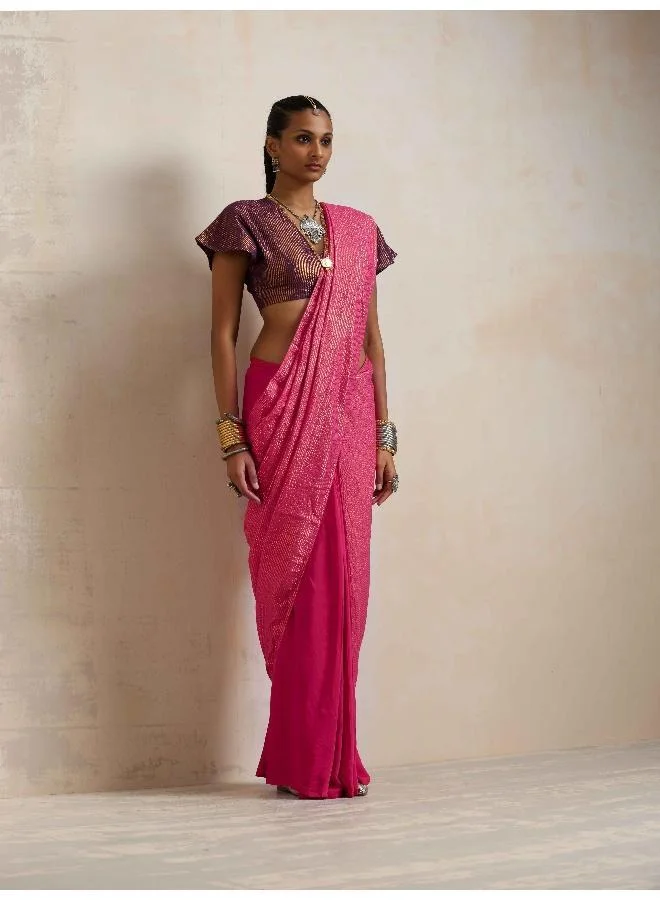 trueBrowns trueBrowns Pink Gold Lurex Ready To Wear Saree