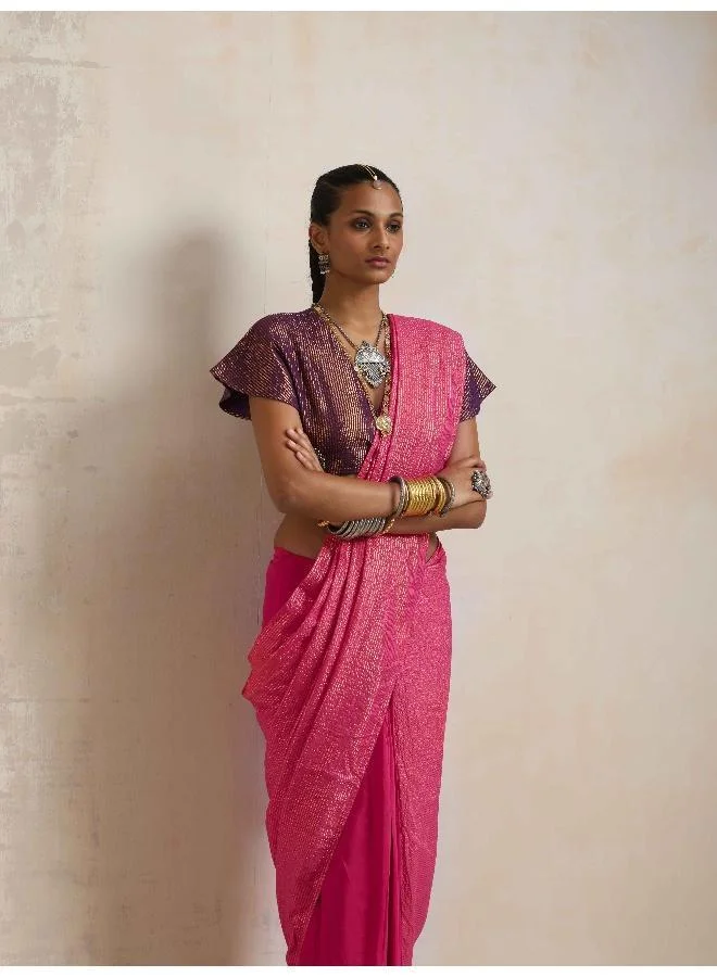 trueBrowns trueBrowns Pink Gold Lurex Ready To Wear Saree