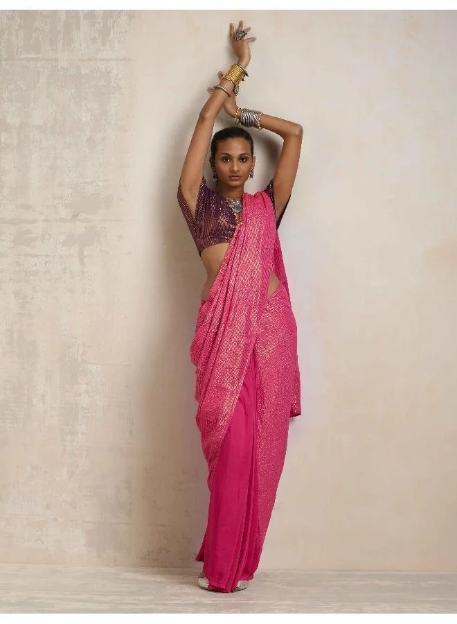 trueBrowns trueBrowns Pink Gold Lurex Ready To Wear Saree