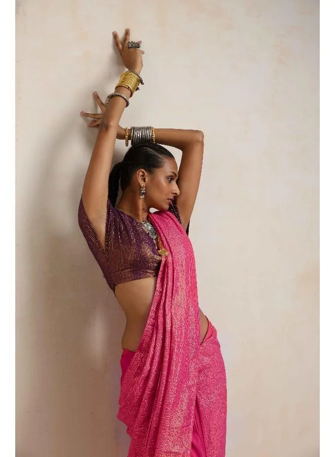trueBrowns trueBrowns Pink Gold Lurex Ready To Wear Saree