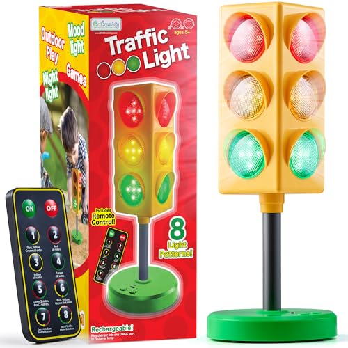 ArtCreativity Traffic Light Teacher Classroom Must Haves Supplies 8 Modes with Remote Classroom Decor Kindergarten Educational Lamp Real Traffic Light Rotation Mode - Image 1