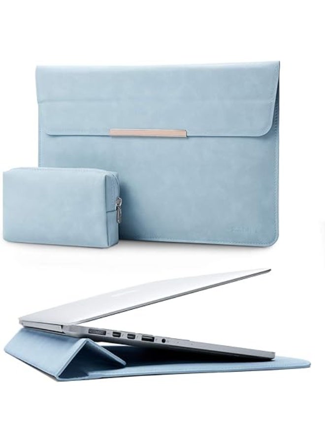 13.3–14 Inch Laptop Sleeve with Pouch, Faux Suede Leather Case Compatible with MacBook Air/Pro Retina and Surface Pro – Slim Protective Laptop Cover for Scratch and Shock Resistance – Sky Blue - Image 1