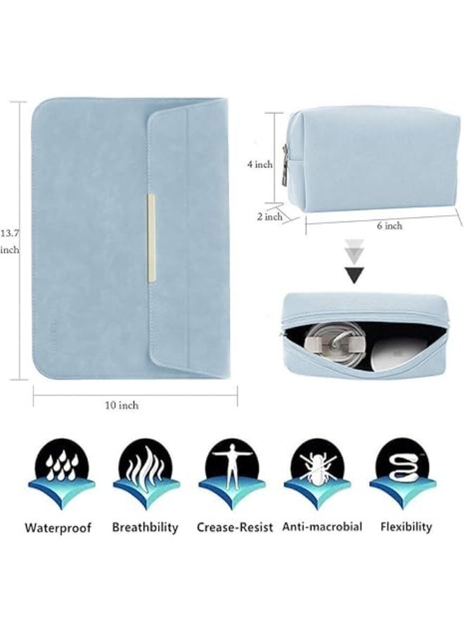 13.3–14 Inch Laptop Sleeve with Pouch, Faux Suede Leather Case Compatible with MacBook Air/Pro Retina and Surface Pro – Slim Protective Laptop Cover for Scratch and Shock Resistance – Sky Blue - Image 2