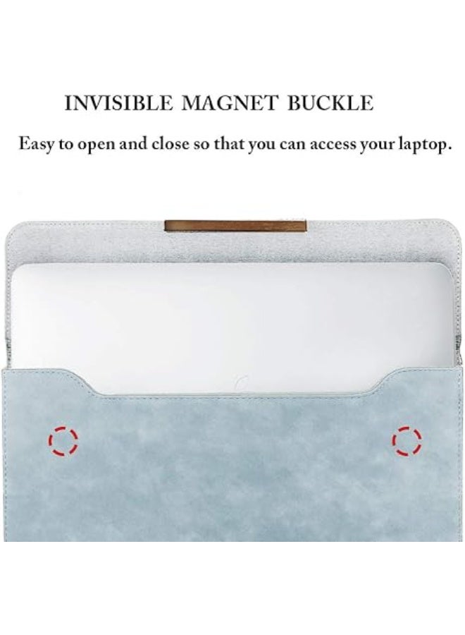 13.3–14 Inch Laptop Sleeve with Pouch, Faux Suede Leather Case Compatible with MacBook Air/Pro Retina and Surface Pro – Slim Protective Laptop Cover for Scratch and Shock Resistance – Sky Blue - Image 3
