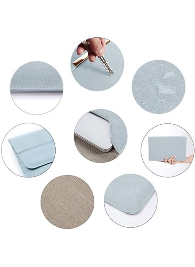 13.3–14 Inch Laptop Sleeve with Pouch, Faux Suede Leather Case Compatible with MacBook Air/Pro Retina and Surface Pro – Slim Protective Laptop Cover for Scratch and Shock Resistance – Sky Blue - Image 4