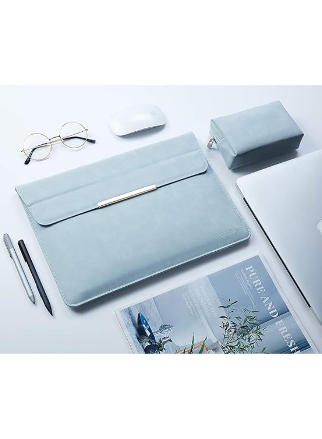 13.3–14 Inch Laptop Sleeve with Pouch, Faux Suede Leather Case Compatible with MacBook Air/Pro Retina and Surface Pro – Slim Protective Laptop Cover for Scratch and Shock Resistance – Sky Blue - Image 5