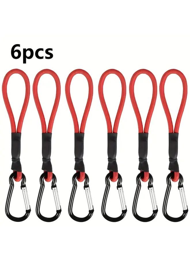 6pcs Red Elastic Rope with Hooks Retractable Tent Cord Anti Slip Aluminum Alloy Snap - Image 1