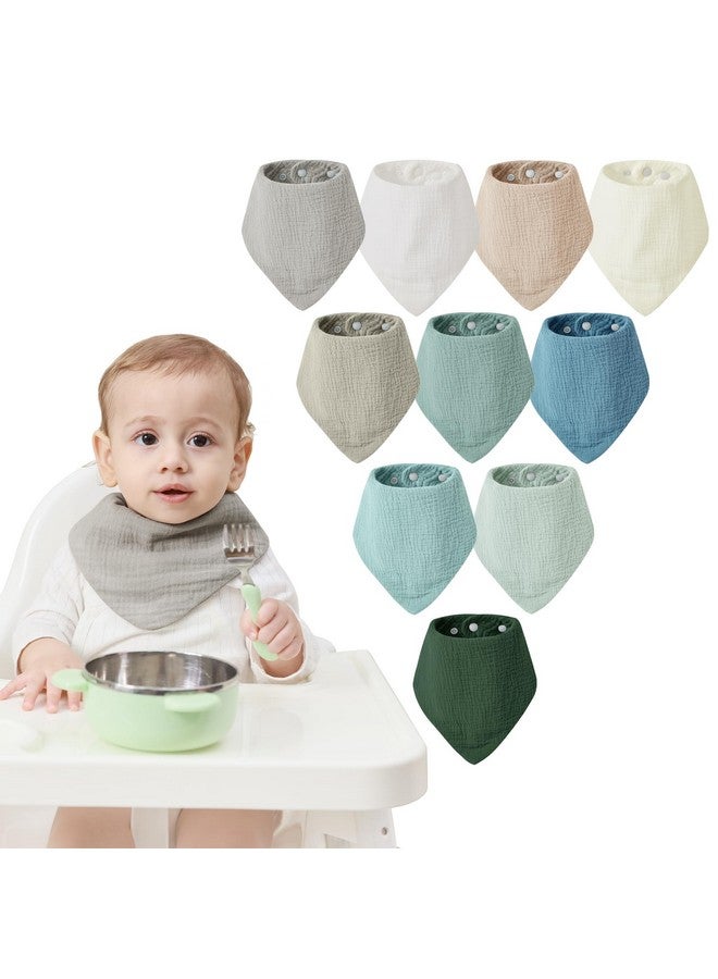 JELLYMONI 10 Pack Muslin Drool Bibs for Babies - Soft Adjustable Bandana Bib with Snaps, Absorbent Unisex Teething Bib for Newborn Girls & Boys - Image 1