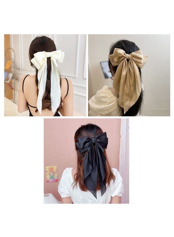 3-Piece Set Silky Satin Ribbon Long Tail Bow Big Oversized Giant Long Tail Bow Hair Accessories for Women Girls - Image 1