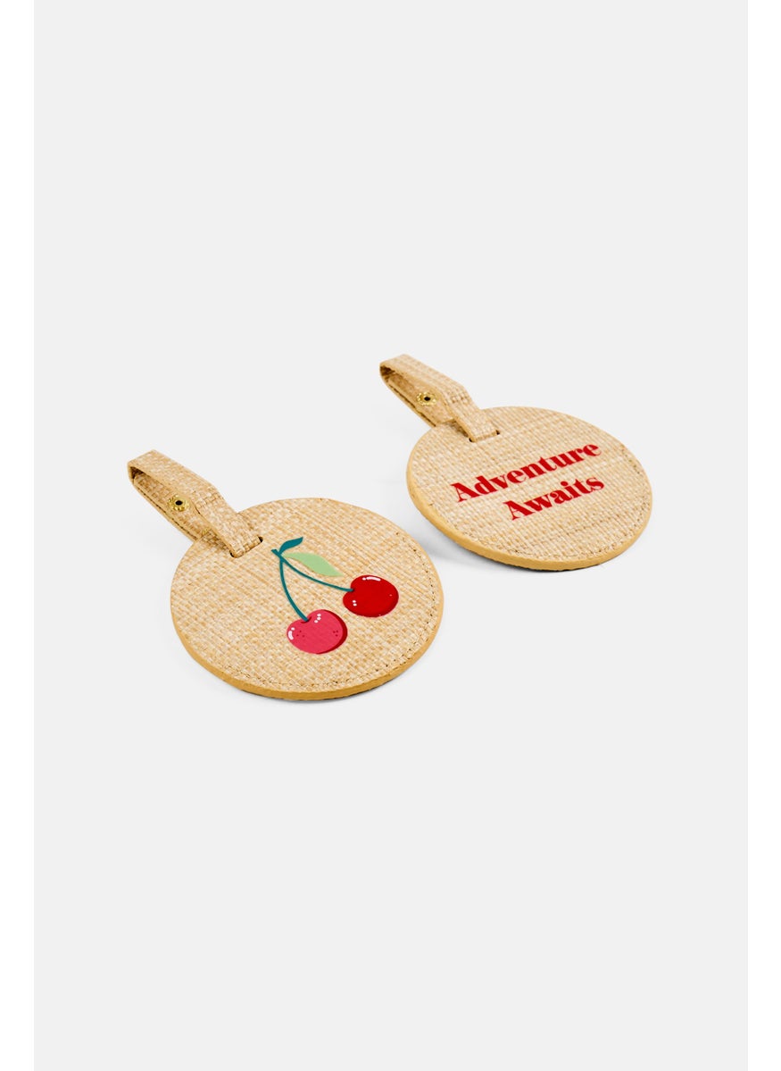 Miamica - 2 Piece Graphic Printed Luggage Tag, Beige - Image 1