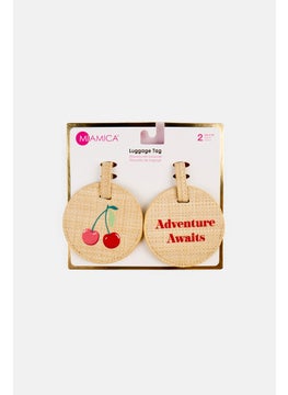 Miamica 2 Piece Graphic Printed Luggage Tag, Beige  - Image 1