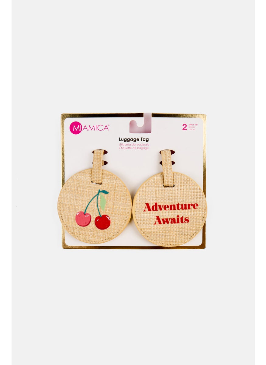 Miamica - 2 Piece Graphic Printed Luggage Tag, Beige - Image 1