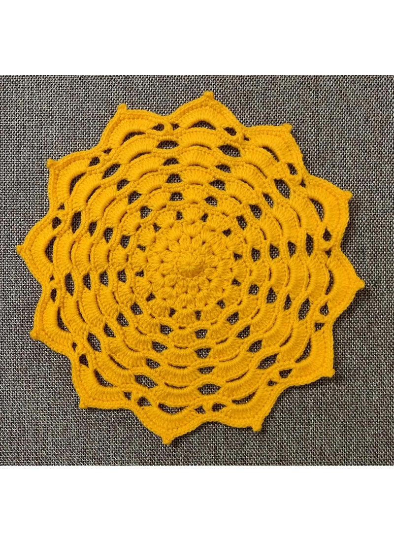 RR RITIKA Woolen Crochet Handmade(12.5 inch) Table Mat (Yellow)  - Image 1