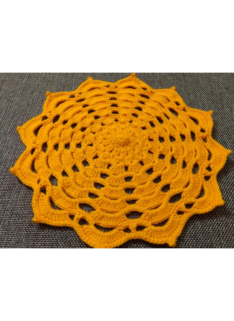 RR RITIKA Woolen Crochet Handmade(12.5 inch) Table Mat (Yellow)  - Image 2