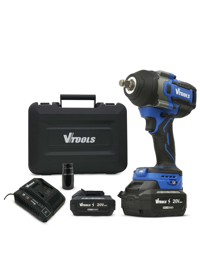 VTOOLS 20V Cordless Brushless Impact Wrench with 4.0Ah Battery and Charger - Image 1