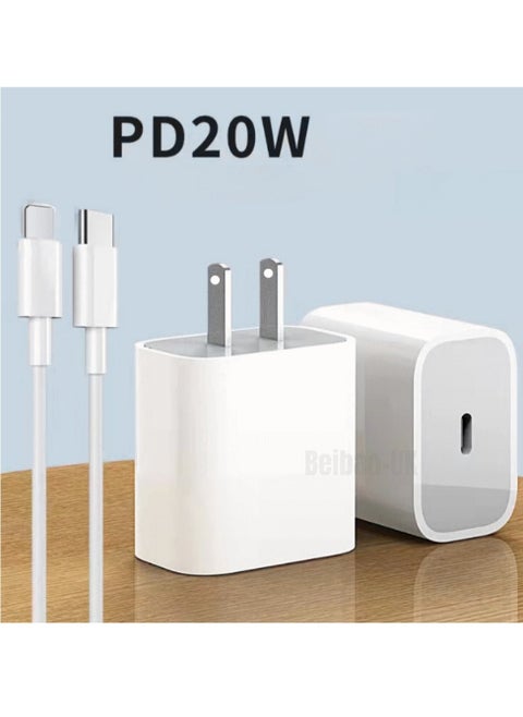 20W USB-C Power Adapter PD Fast Charger Cable For iPhone 14 13 12 11 Pro Max XR
