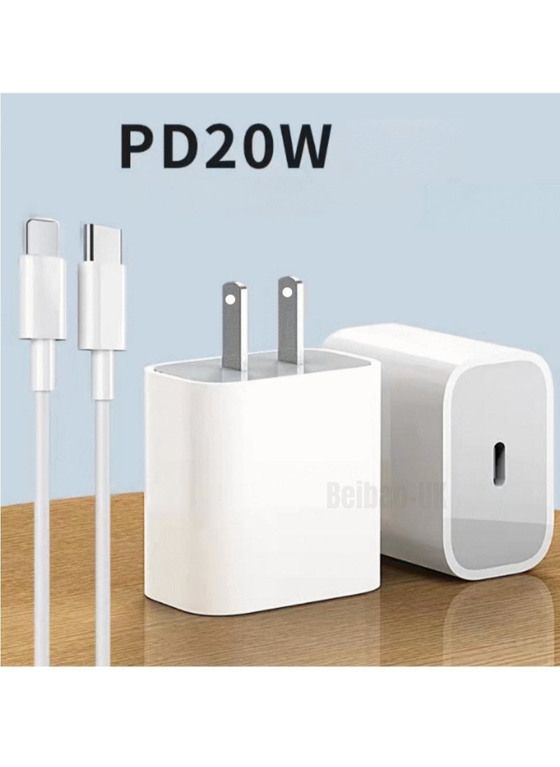 20W USB-C Power Adapter PD Fast Charger Cable For iPhone 14 13 12 11 Pro Max XR