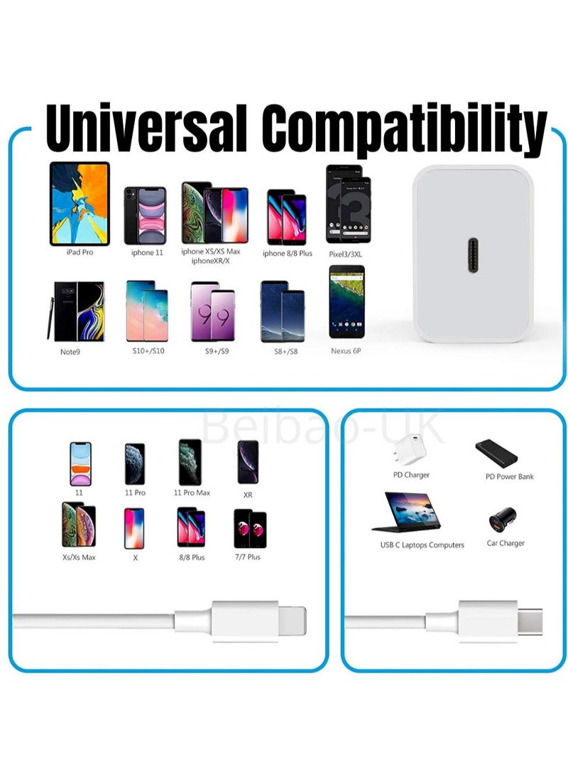 20W USB-C Power Adapter PD Fast Charger Cable For iPhone 14 13 12 11 Pro Max XR