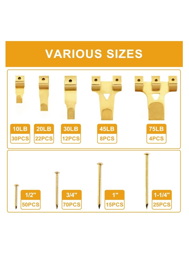 ZFHDBM 303Pcs Picture Hanging Kit, Picture Hangers Assorted Kit with Heavy Duty Picture Hanging Hooks/Hardware Nails/Sawtooth/Wire/D Rings/Level, Metal Picture Wall Hooks for Frame Canvas Mounting - Image 2