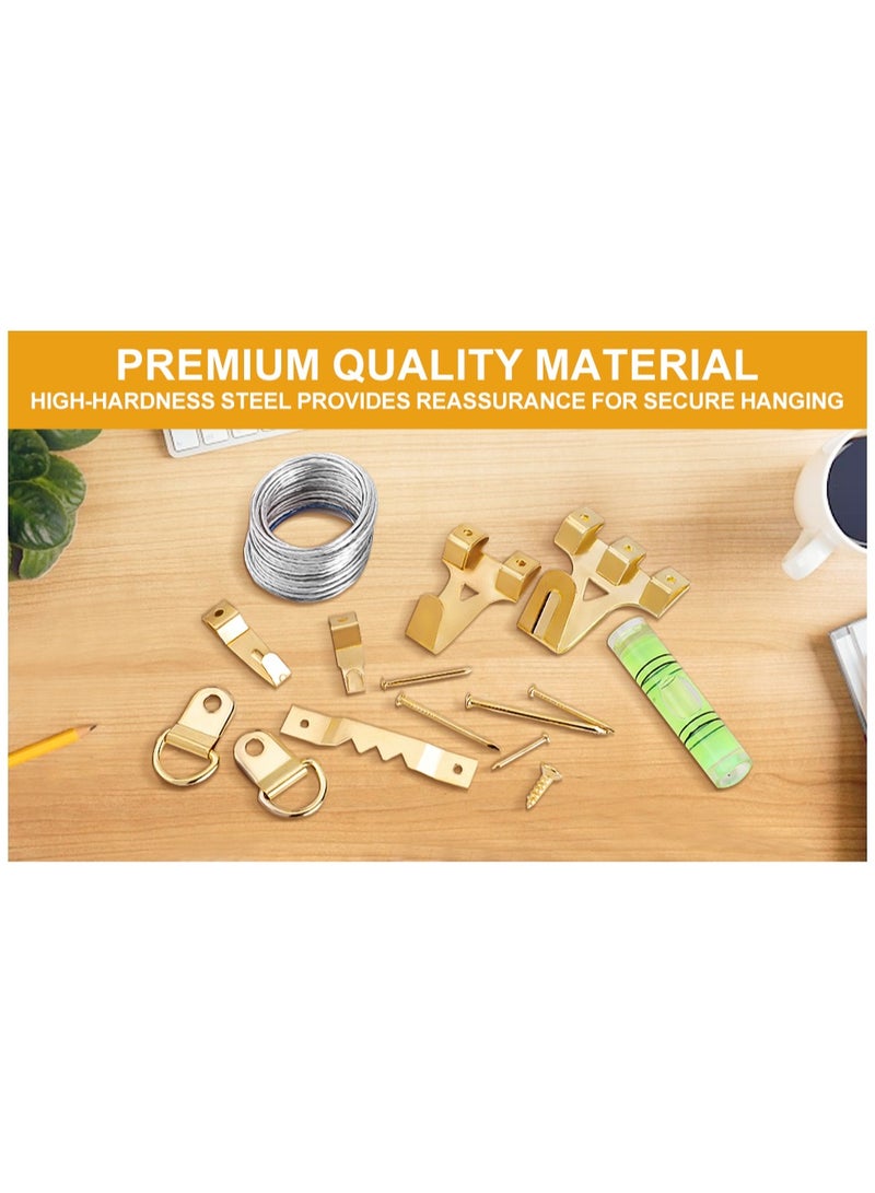 ZFHDBM 303Pcs Picture Hanging Kit, Picture Hangers Assorted Kit with Heavy Duty Picture Hanging Hooks/Hardware Nails/Sawtooth/Wire/D Rings/Level, Metal Picture Wall Hooks for Frame Canvas Mounting - Image 4