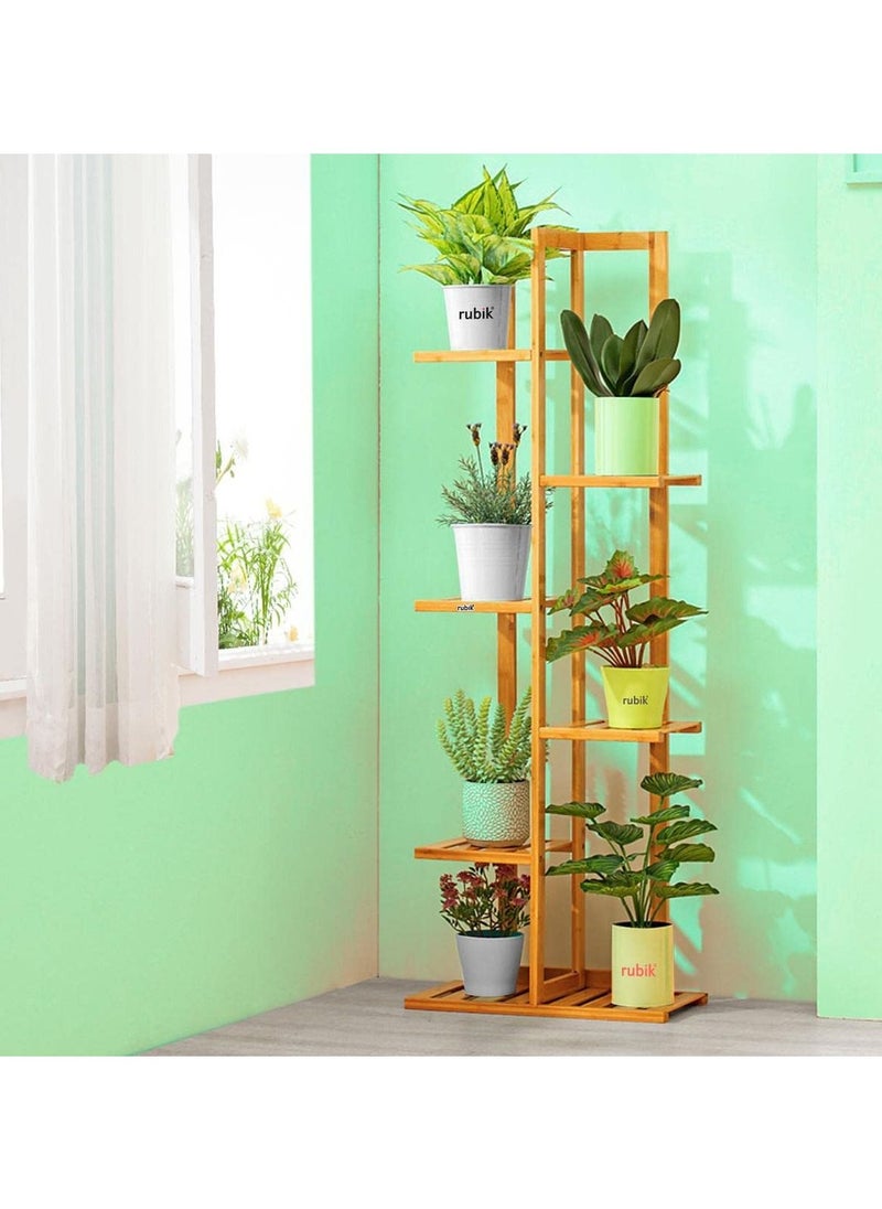 Rubik - Plant Stand 7 Tier Bamboo Flowers Pots Stand for Indoor Outdoor Balcony Living Room Patio Home Décor Multi Shelf Display Rack (45x22x145cm Beige) - Image 1