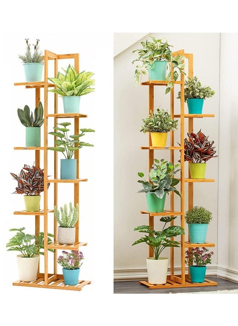 Rubik - Plant Stand 7 Tier Bamboo Flowers Pots Stand for Indoor Outdoor Balcony Living Room Patio Home Décor Multi Shelf Display Rack (45x22x145cm Beige) - Image 1