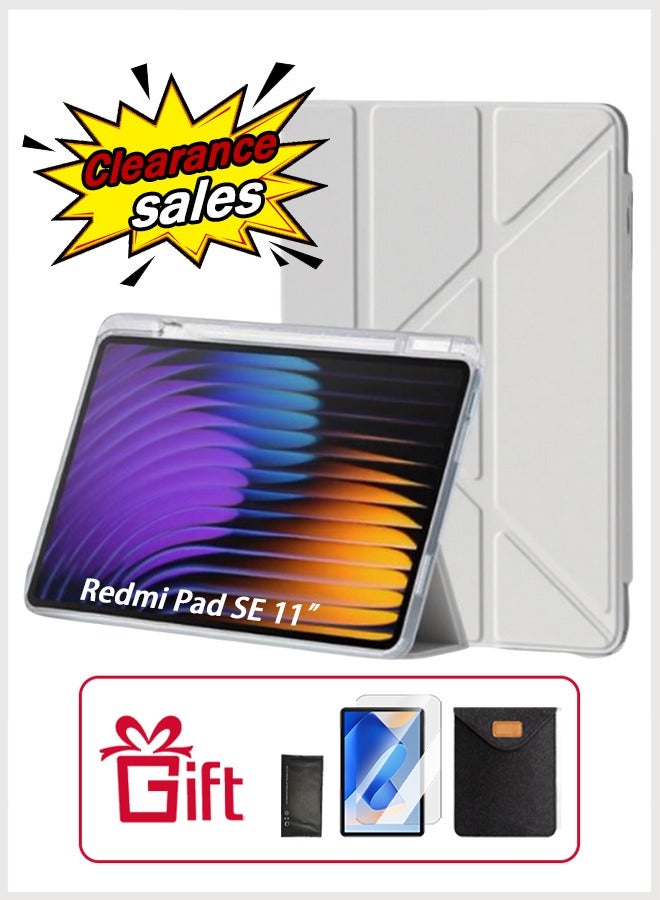 Redmi Pad SE 11 Inch Cover, For Redmi SE Cover With Pen Slot, Case For Shockproof Y Folding Stand, Transparent Tpu Protective Cover,  Flip Cover Stand Smart Wake-Up/ AED 23 Gift Set Anti-Glare Protective Film - Gray - Image 1
