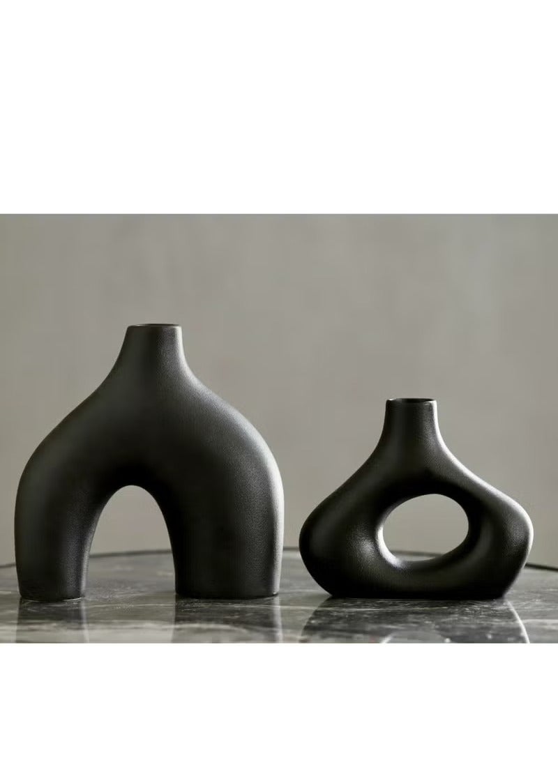 دونات زهرية ، 2 قطعة - الحد الأدنى من نمط الشمال الأوروبي ، الخزف الأبيض زهرية الديكور - طاولة الطعام المركزية ، الزفاف ، غرفة المعيشة ، رف الكتب ، غرفة نوم ، مكتب ، ديكور المنزل البوهيمي الحديثة - Image 2