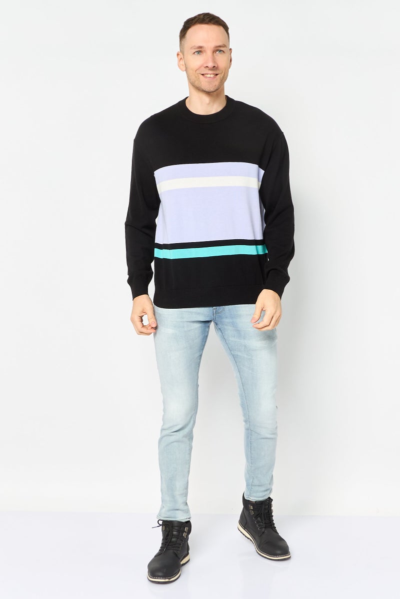 SELECTED Men Crew Neck Long Sleeve Stripe Sweatshirt, Multicolor - Image 3