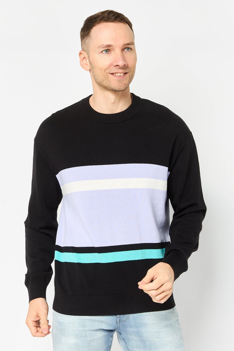SELECTED Men Crew Neck Long Sleeve Stripe Sweatshirt, Multicolor - Image 1