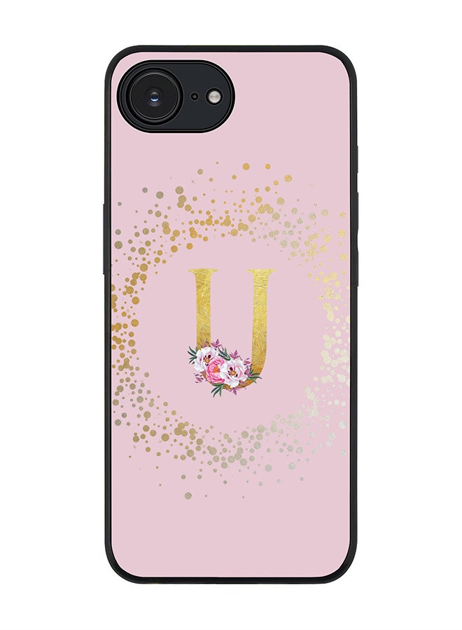 Stylizedd For Apple iPhone 16e Case,Slim fit Camera Protection, Shockproof Thin Phone cover  - Custom Monogram Floral - U  (Pink ) - Image 1