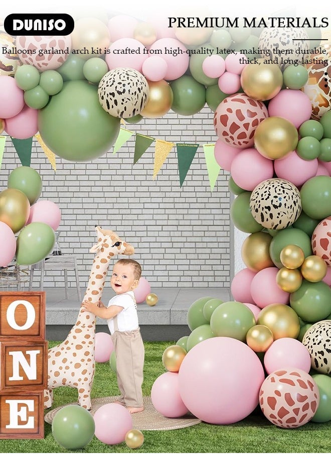 دونيسو سفاري الغابة بالون إكليل قوس كيت ، بالونات حكيم خضراء وردية مطبوعة على ، لوازم حفلات موضوع الغابة لزينة حفلة عيد ميلاد استحمام الطفل - Image 3