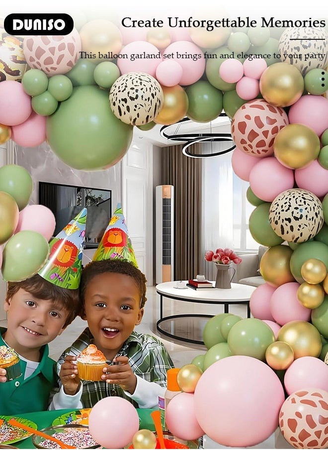 دونيسو سفاري الغابة بالون إكليل قوس كيت ، بالونات حكيم خضراء وردية مطبوعة على ، لوازم حفلات موضوع الغابة لزينة حفلة عيد ميلاد استحمام الطفل - Image 2