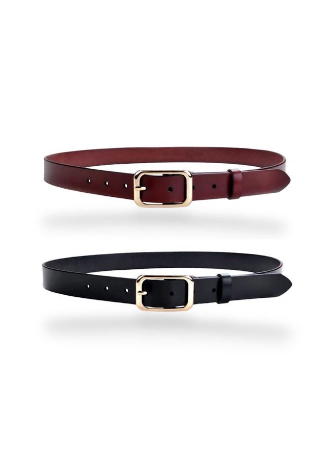 CaserBay Women's Belt Genuine Leather Belts Durable Waist Belt Chrome Gold Solid Alloy Buckle Waistband For Pants, Jeans, 2-Pack, Black & Burgundy, For Waist 28"- 34", Women Size S-M, 4-6 - Image 1