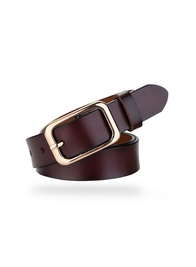 CaserBay Women's Belt Genuine Leather Belts Durable Waist Belt Chrome Gold Solid Alloy Buckle Waistband For Pants, Jeans, 2-Pack, Black & Burgundy, For Waist 28"- 34", Women Size S-M, 4-6 - Image 2