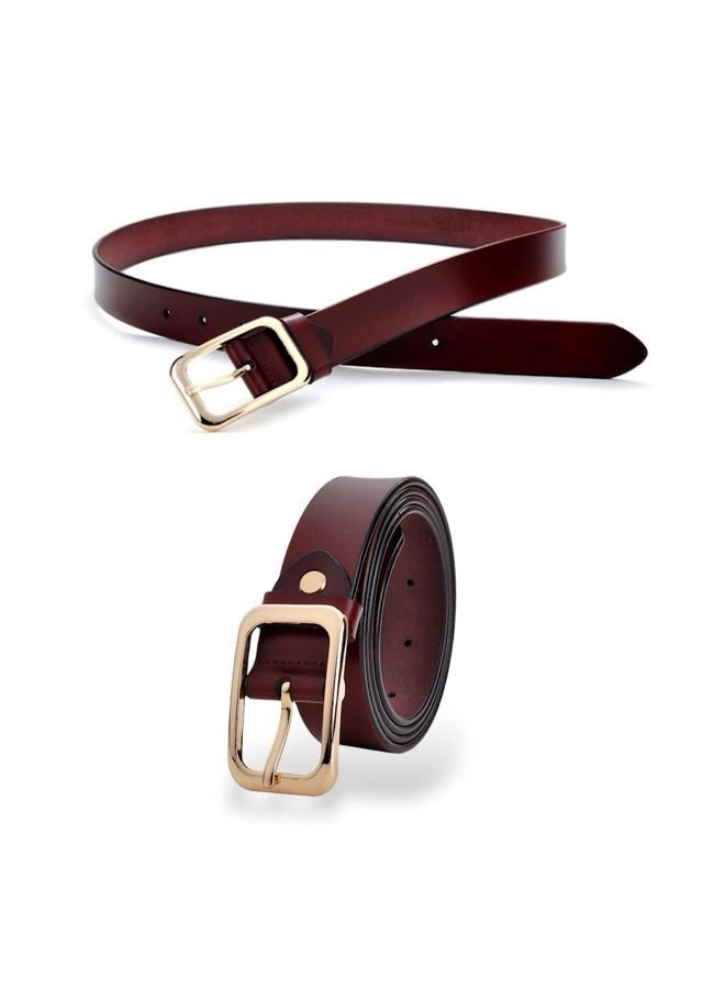 CaserBay Women's Belt Genuine Leather Belts Durable Waist Belt Chrome Gold Solid Alloy Buckle Waistband For Pants, Jeans, 2-Pack, Black & Burgundy, For Waist 28"- 34", Women Size S-M, 4-6 - Image 3