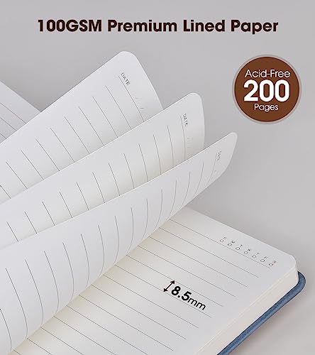 vfaejll A5 Lined Leather Journal Notebook,Hardcover Journal Set with Pen and Gift Box,100Pages 100gsm Thick Ruled Paper Daily Diary for Men Women School,Travel,Business,Work,Writing 5.9" X 8.4" - Image 5