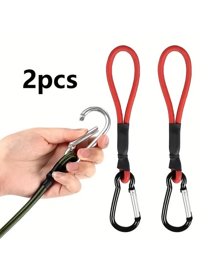 Red 2pcs Elastic Rope with Anti Slip Hooks Retractable Tent Cord for Outdoor Camping - Image 1