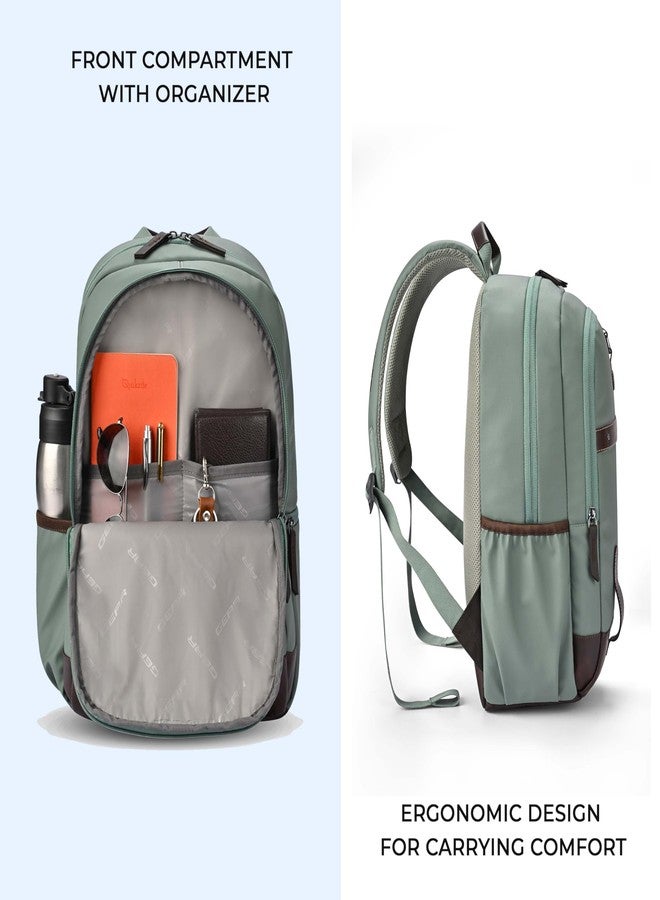 Gear Classic 4 Faux Leather (Without Anti Theft) 16"/20L Medium Water Resistant Laptop Backpack/Casual Backpack/Daypack/Travel Backpack/College Bag For Men/Women(Sage Green-Brown) - Image 4