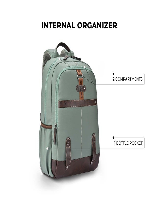 Gear Classic 4 Faux Leather (Without Anti Theft) 16"/20L Medium Water Resistant Laptop Backpack/Casual Backpack/Daypack/Travel Backpack/College Bag For Men/Women(Sage Green-Brown) - Image 3