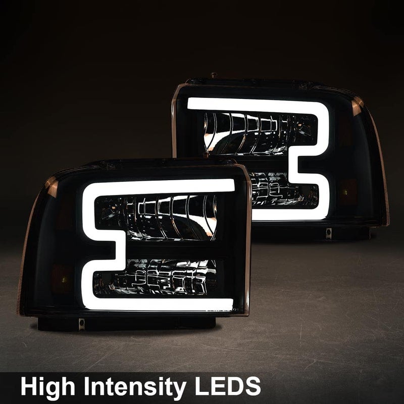 PIT66 LED Headlight Assembly Compatible with 2005-2007 Ford F250 F350 F450 F550 Super Duty /2005 Excursion (Not Fit Sealed Beam Headlight model) Headlamp Clear Lens Black Housing Amber Reflector - Image 2