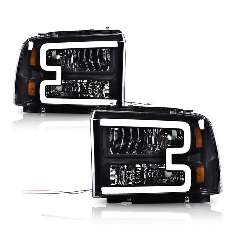 PIT66 LED Headlight Assembly Compatible with 2005-2007 Ford F250 F350 F450 F550 Super Duty /2005 Excursion (Not Fit Sealed Beam Headlight model) Headlamp Clear Lens Black Housing Amber Reflector - Image 1