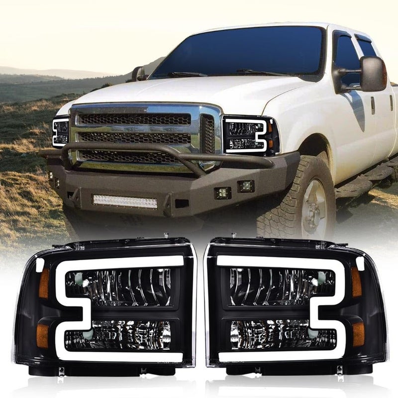 PIT66 LED Headlight Assembly Compatible with 2005-2007 Ford F250 F350 F450 F550 Super Duty /2005 Excursion (Not Fit Sealed Beam Headlight model) Headlamp Clear Lens Black Housing Amber Reflector - Image 3