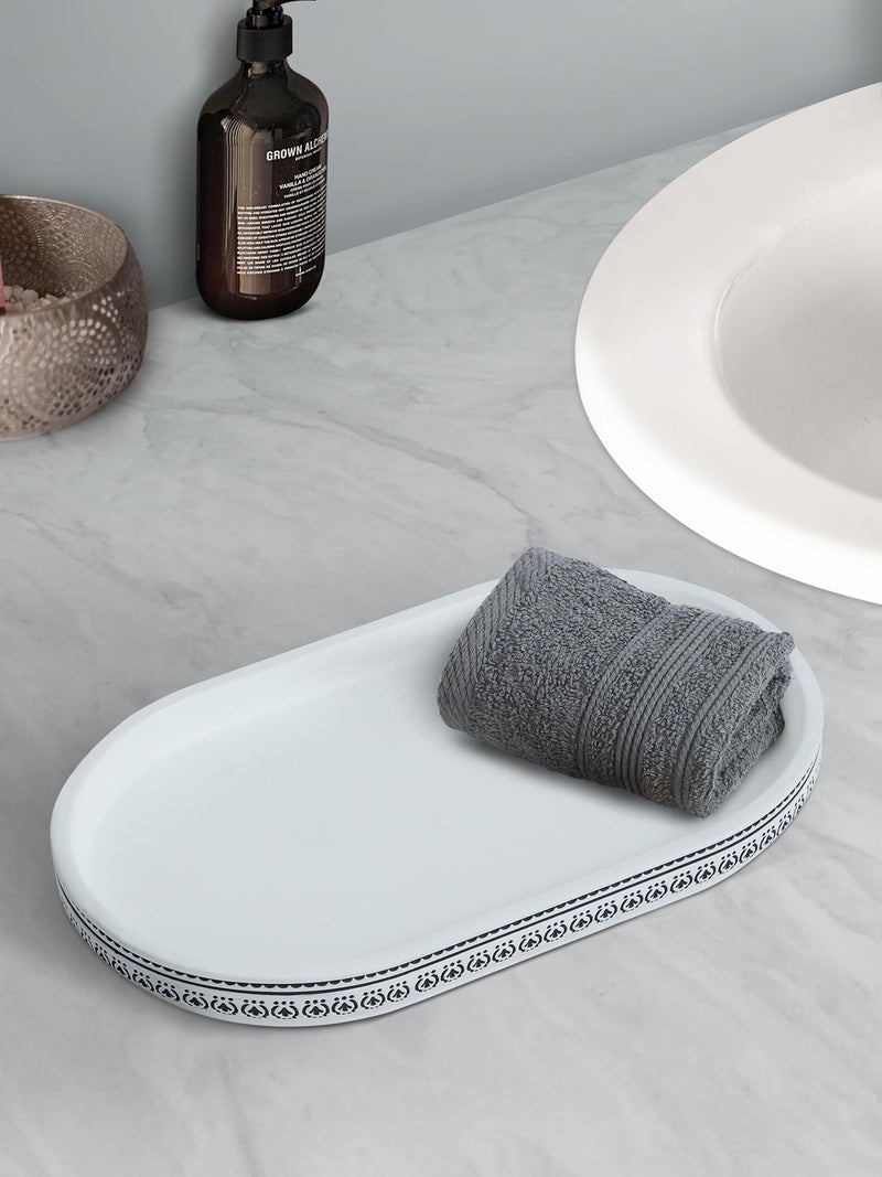 Obsessions Polyresin Textured Bath Tray, White & Black - Image 1