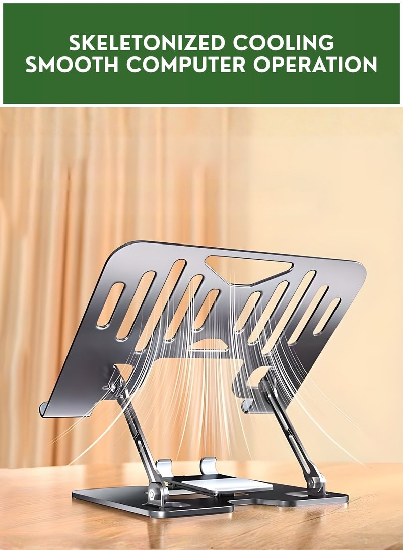 2-in-1 Adjustable Laptop Stand with Phone Holder – Foldable Aluminum Laptop Riser for Desk, Portable Ergonomic Notebook Stand with Cooling Vent & Silicone Pads for 10-17.3 Inch MacBook, Laptop & Tablet - Image 2