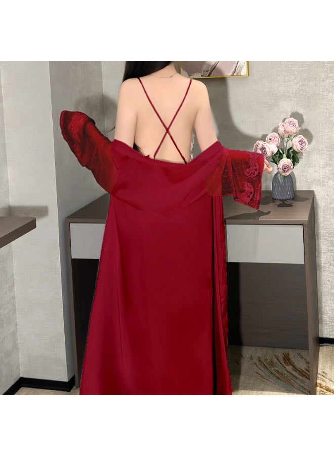 Elegant French Long Silk Slip Dress with Ice Silk