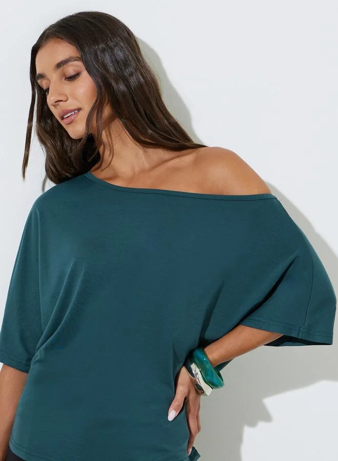 ستايلي Green Plain One Shoulder Regular Fit T-shirt